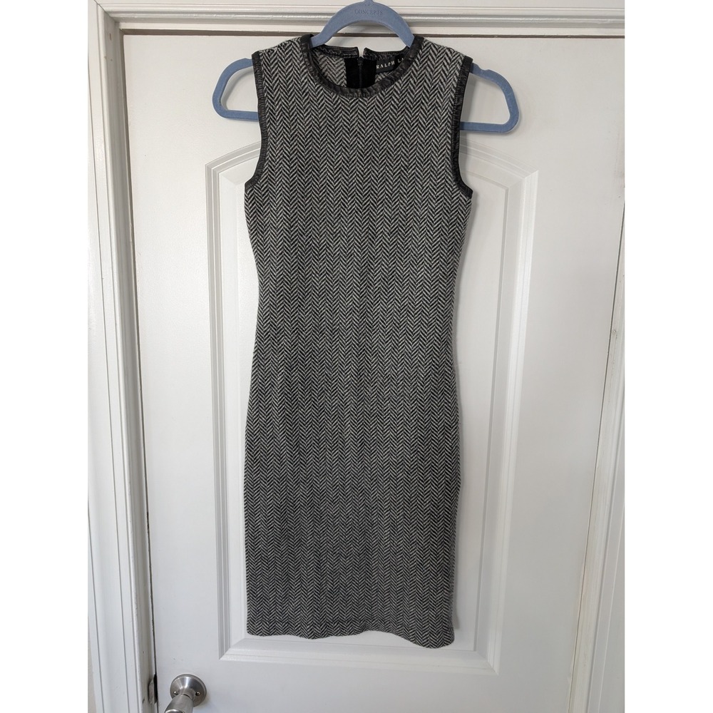 Ralph Lauren 100% Cashmere Herringbone Leather Trim Sleeveless Sheath Dress